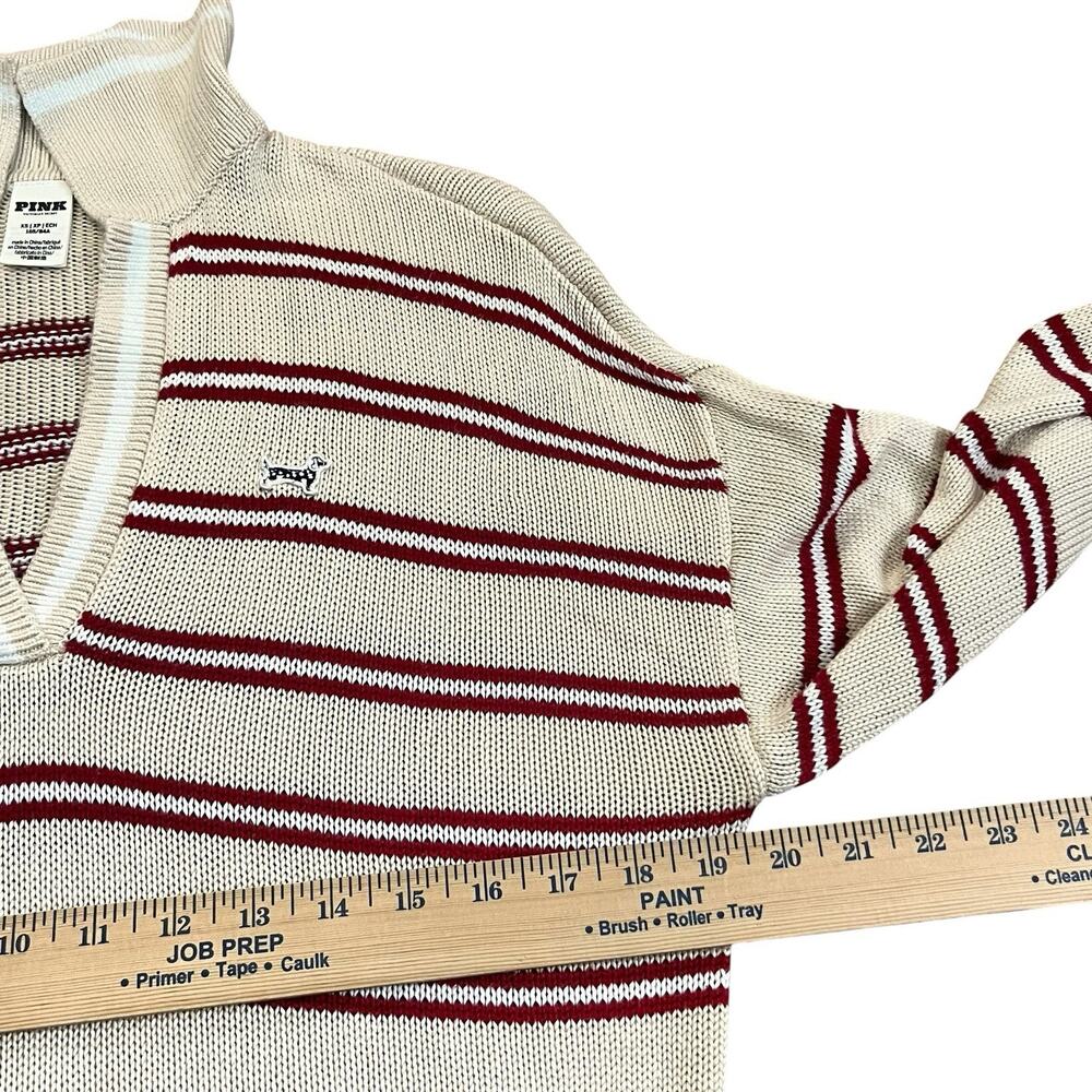 PINK Victorias Secret Striped Polo Sweater XS Collared Cropped Academia Preppy - Picture 7 of 8